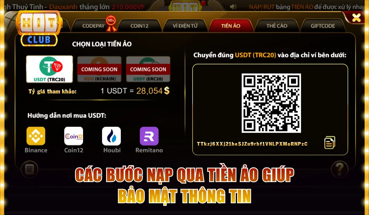 Nạp tiền Hitclub 5 cac buoc nap qua tien ao giup bao mat thong tin